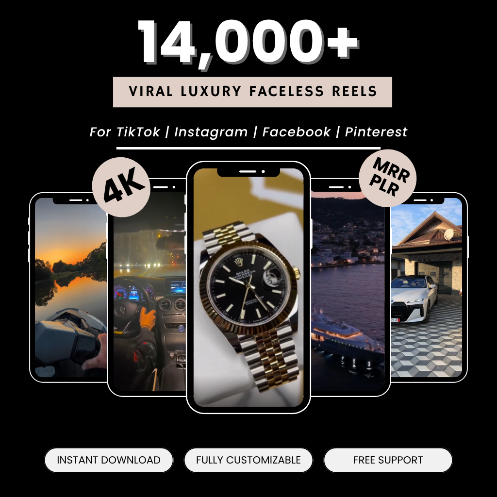 14,000+ Viral Luxury Lifestyle Reels & Videos | Cars, Yachts, Jets, Millionaire Aesthetic | TikTok, Insta, YouTube | PLR + MRR