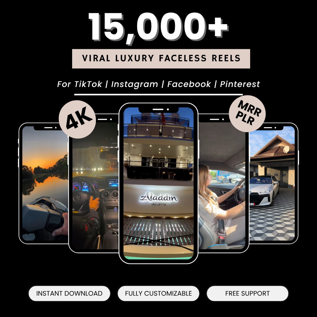 15,000+ Viral Luxury Lifestyle Reels & Videos | Cars, Yachts, Jets, Millionaire Aesthetic | TikTok, Insta, YouTube | PLR + MRR