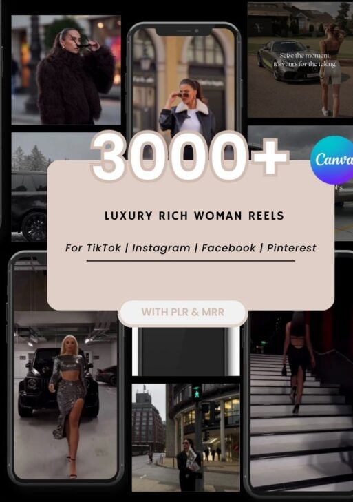 3000+ Luxury Rich Woman Reels for Instagram, Faceless Digital Marketing Videos, Master Resell Rights, MRR/PLR, Canva