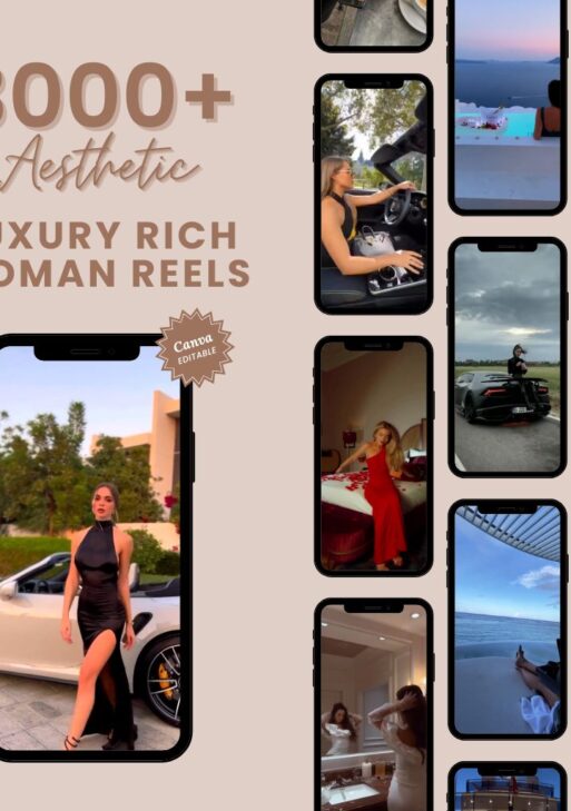 3000+ Luxury Rich Woman Reels for Instagram, Faceless Digital Marketing Videos, Master Resell Rights, MRR/PLR, Canva