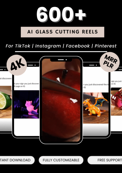 600+ AI Glass Cutting Reels PLR MMR Video Bundle, TikTok, Instagram Reels Digital Download