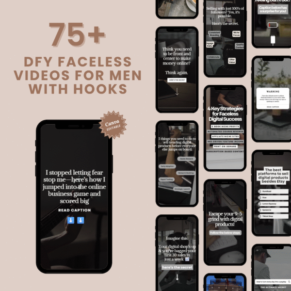 75+ DFY faceless video for men with hooks